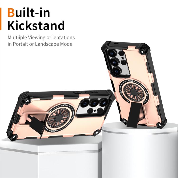 Funda MagSafe para Samsung Galaxy S25 Ultra 5G con soporte metálico, a prueba de golpes y función atril (oro rosa)