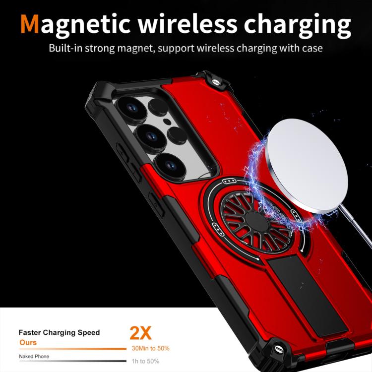 Funda MagSafe para Samsung Galaxy S24 Ultra 5G, a prueba de golpes, con soporte metálico y eje (rojo)