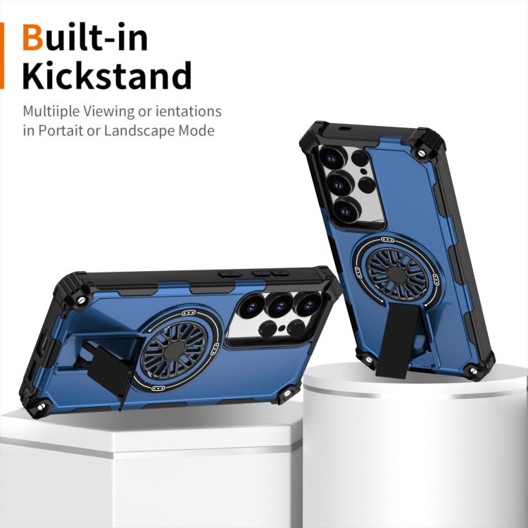 Funda MagSafe para Samsung Galaxy S24 Ultra 5G, a prueba de golpes, con soporte metálico y eje (azul)