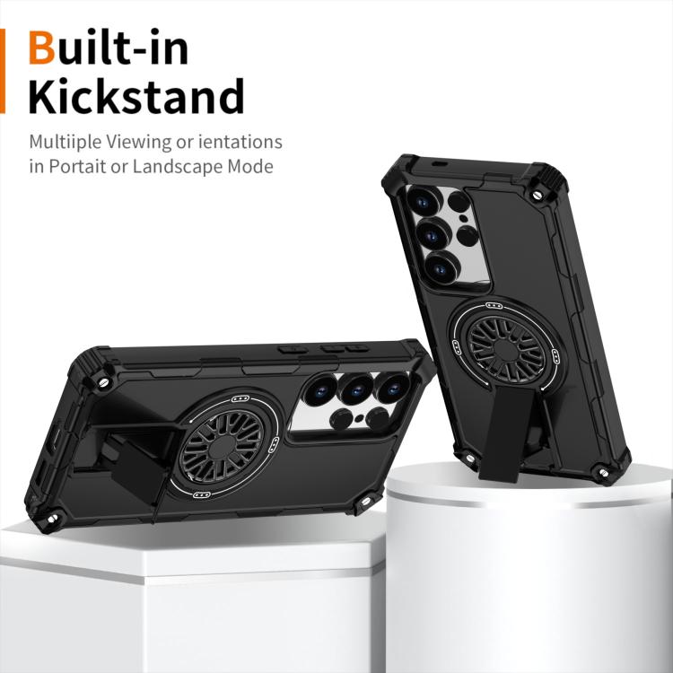Funda MagSafe para Samsung Galaxy S24 Ultra 5G, a prueba de golpes, con soporte metálico y eje (negro)