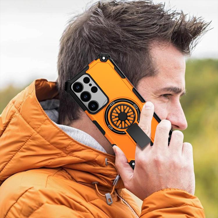 Funda MagSafe para Samsung Galaxy S24 Ultra 5G con soporte metálico y protección contra golpes (naranja)