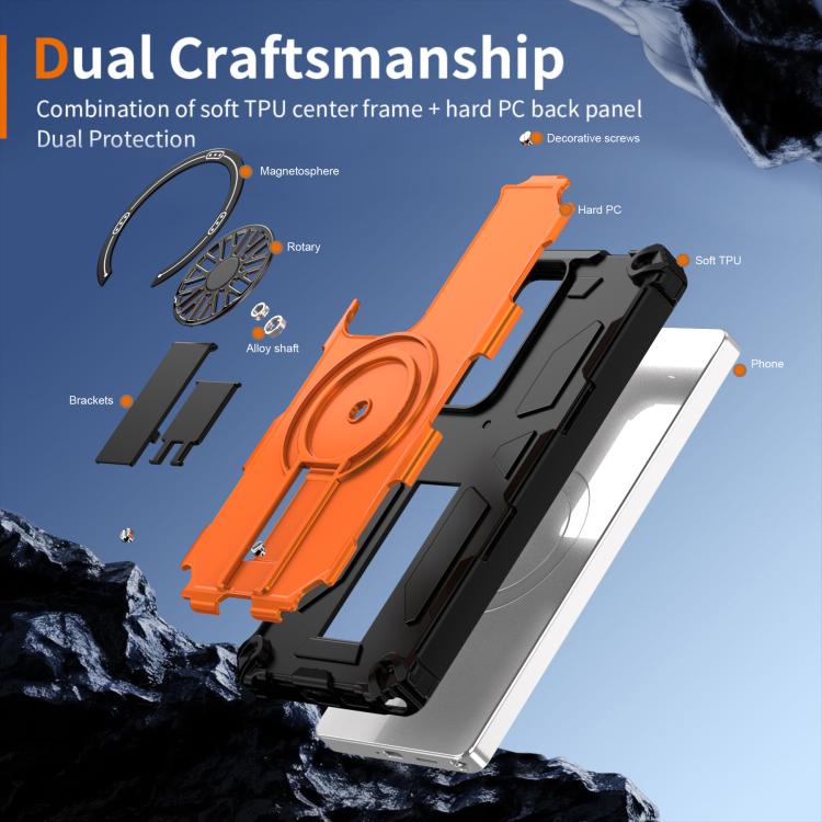 Funda MagSafe para Samsung Galaxy S24 Ultra 5G con soporte metálico y protección contra golpes (naranja)