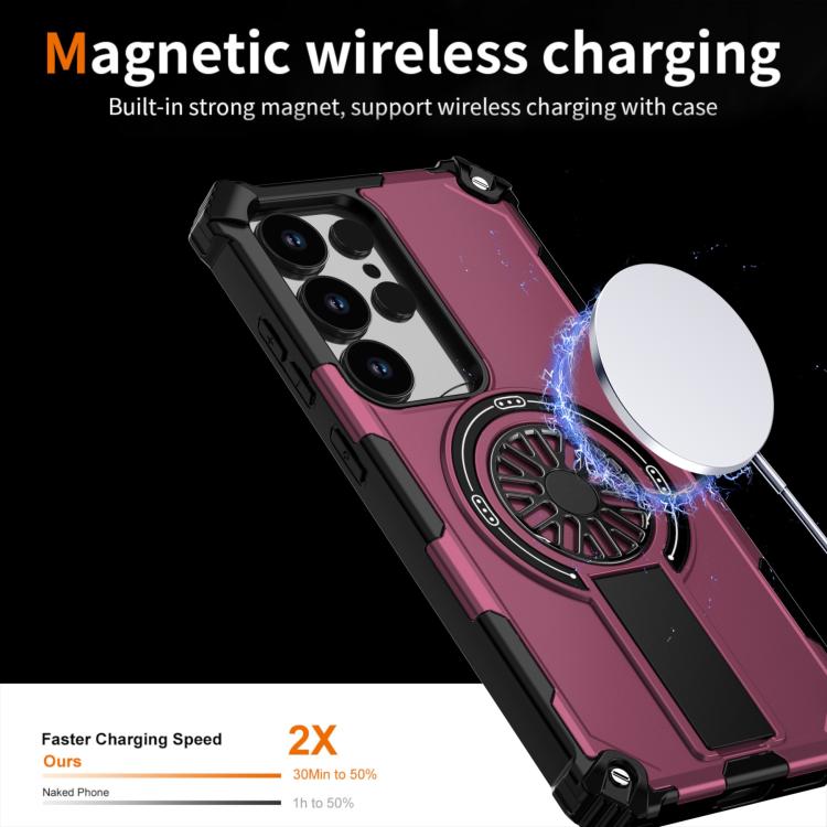 Funda MagSafe para Samsung Galaxy S24 Ultra 5G con soporte metálico, a prueba de golpes y función atril (morado)