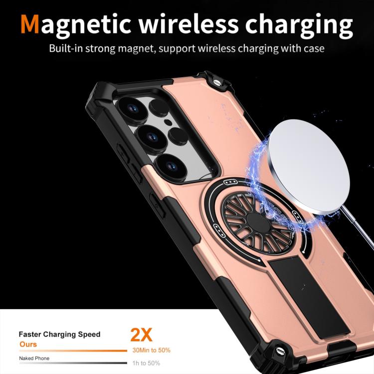 Funda MagSafe para Samsung Galaxy S24 Ultra 5G con soporte metálico, a prueba de golpes y función atril (oro rosa)