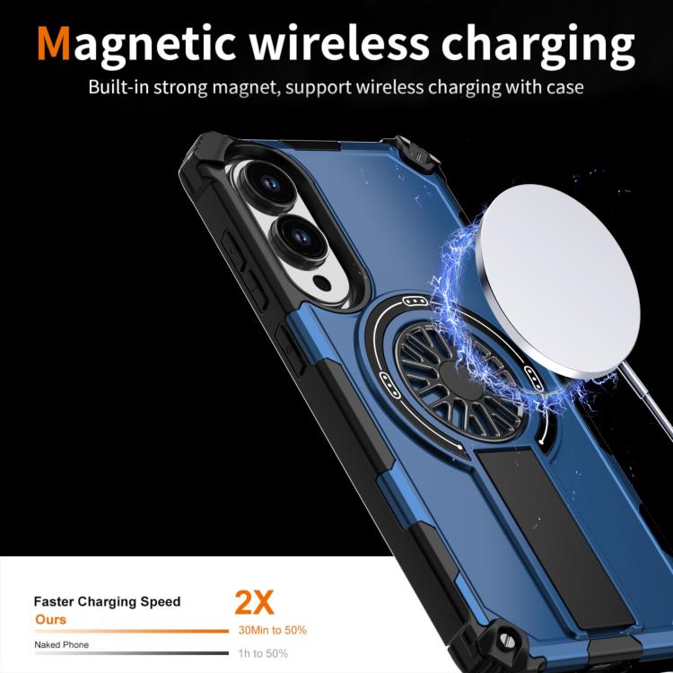 Funda MagSafe para Samsung Galaxy S25 Edge 5G, a prueba de golpes, con soporte metálico y eje (azul)