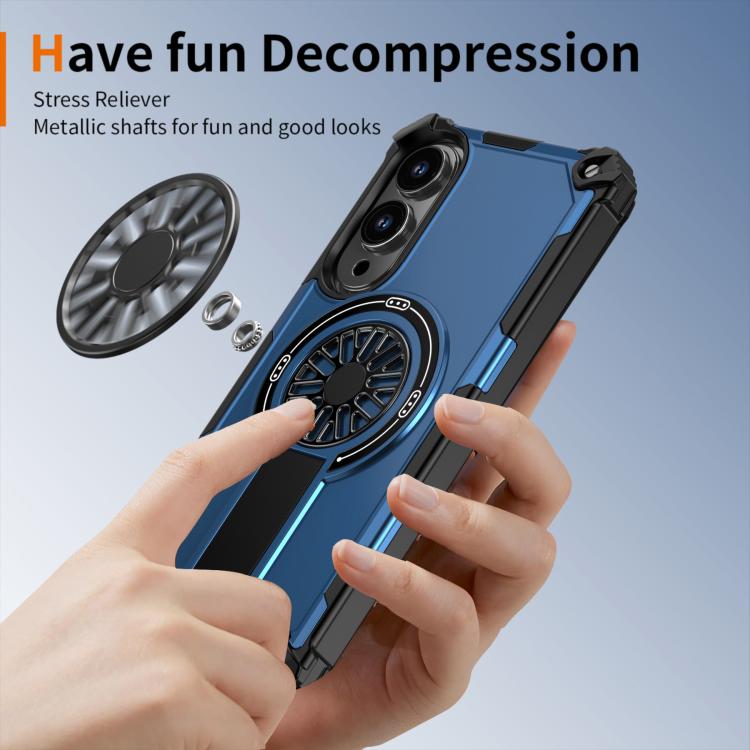 Funda MagSafe para Samsung Galaxy S25 Edge 5G, a prueba de golpes, con soporte metálico y eje (azul)