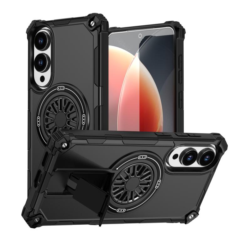 Funda MagSafe para Samsung Galaxy S25 Edge 5G, a prueba de golpes, con soporte metálico y eje (negro)