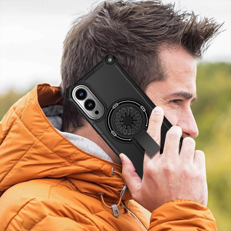 Funda MagSafe para Samsung Galaxy S25 Edge 5G, a prueba de golpes, con soporte metálico y eje (negro)