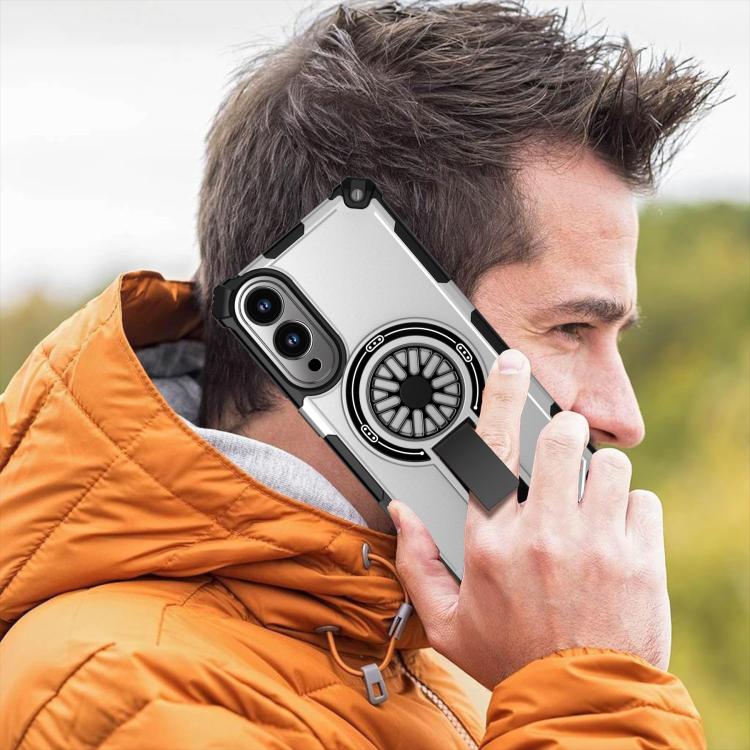 Funda MagSafe para Samsung Galaxy S25 Edge 5G, a prueba de golpes, con soporte metálico y eje (plateada)