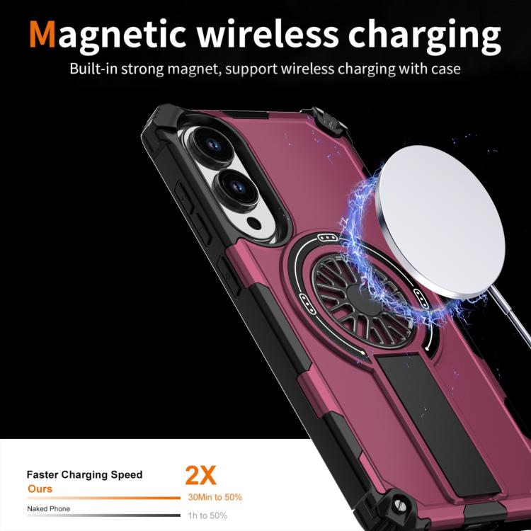 Funda MagSafe para Samsung Galaxy S25 Edge 5G con soporte metálico, a prueba de golpes y función atril (morado)