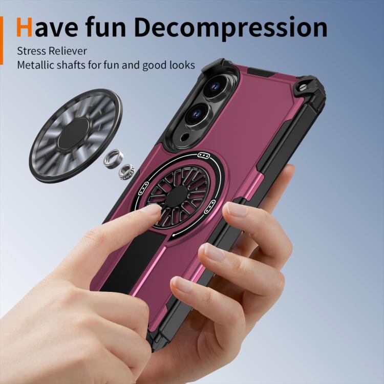 Funda MagSafe para Samsung Galaxy S25 Edge 5G con soporte metálico, a prueba de golpes y función atril (morado)
