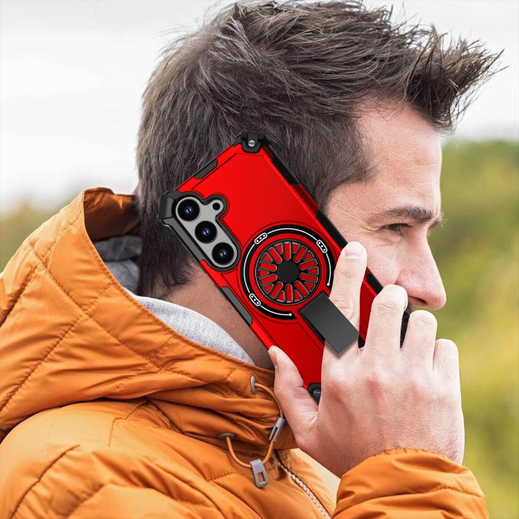 Funda MagSafe para Samsung Galaxy S24 5G con soporte metálico y a prueba de golpes (roja)