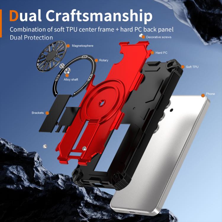Funda MagSafe para Samsung Galaxy S24 5G con soporte metálico y a prueba de golpes (roja)