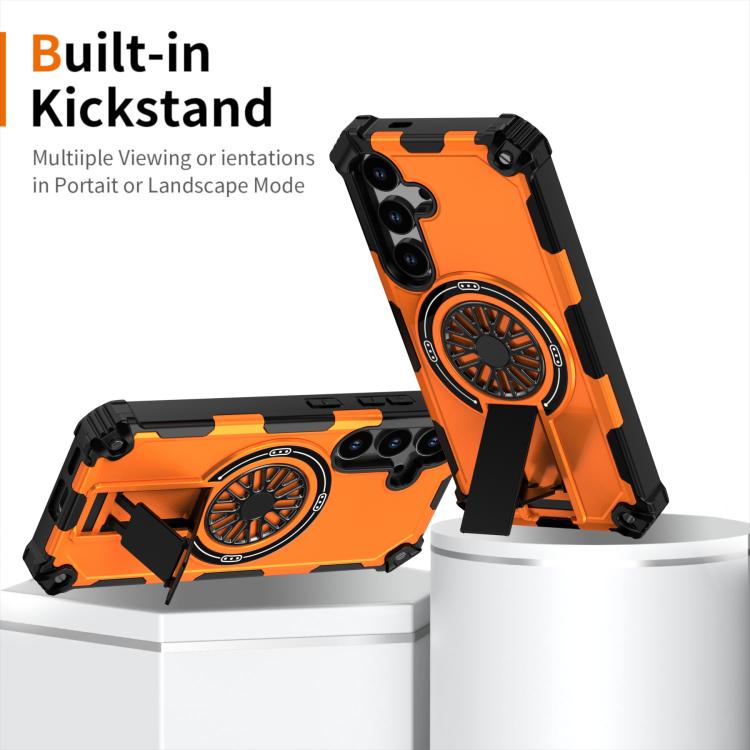 Funda MagSafe para Samsung Galaxy S24 5G con soporte metálico y protección contra golpes (naranja)