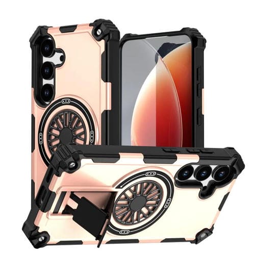 Funda MagSafe para Samsung Galaxy S24 5G con soporte metálico, a prueba de golpes y función atril (oro rosa)