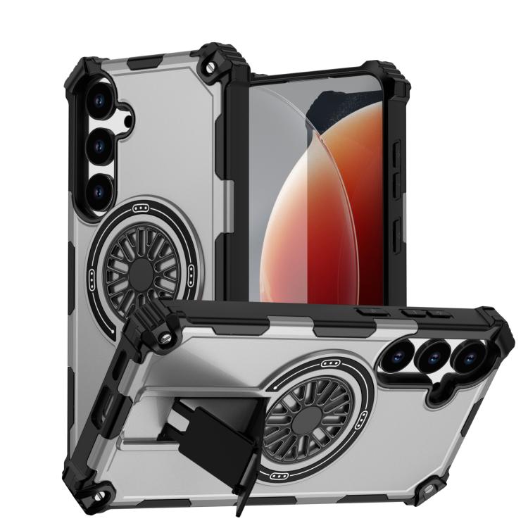 Funda MagSafe para Samsung Galaxy S24+ 5G, a prueba de golpes, con soporte metálico y eje (plateada)