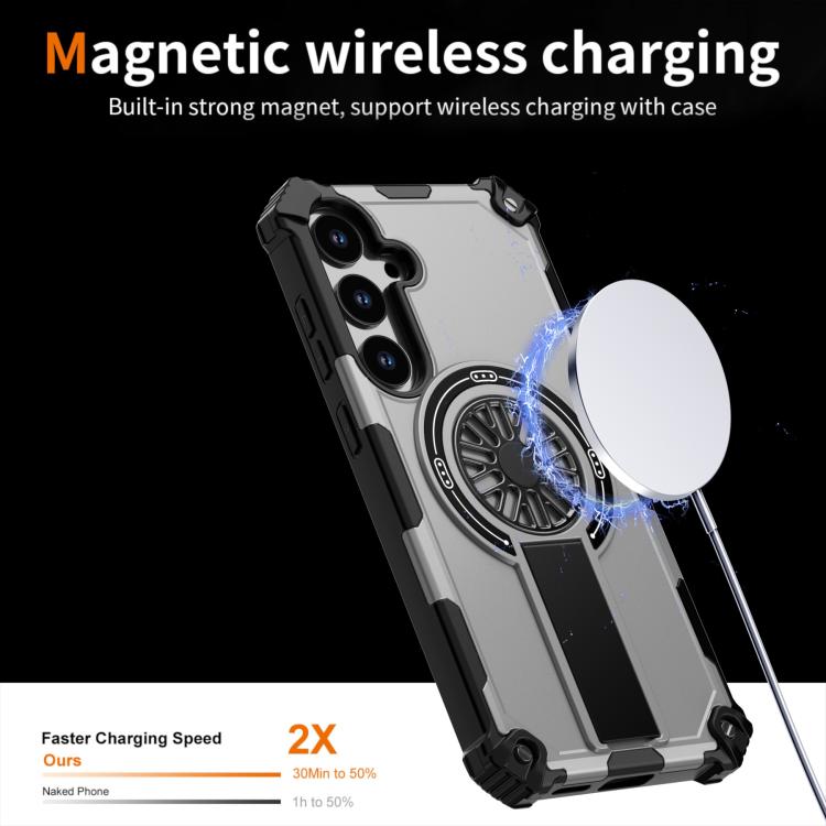 Funda MagSafe para Samsung Galaxy S24+ 5G, a prueba de golpes, con soporte metálico y eje (plateada)