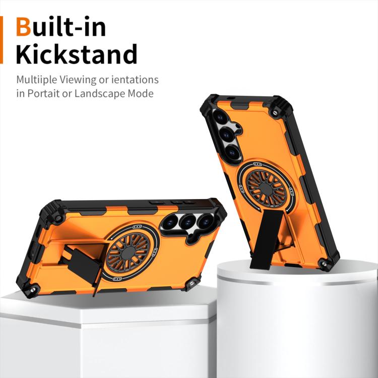 Funda MagSafe para Samsung Galaxy S24+ 5G con soporte metálico y protección contra golpes (naranja)