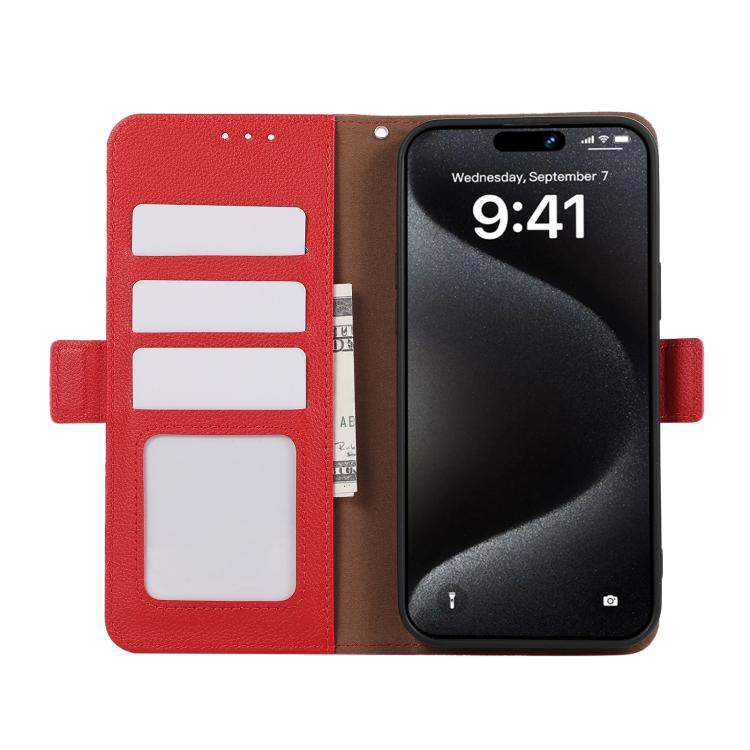 Funda de cuero con patrón de lichi y cierre magnético lateral para Samsung Galaxy A17 5G (roja)