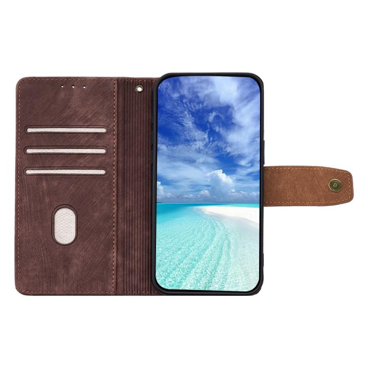 Funda de cuero con costuras de color y bloqueo RFID para Samsung Galaxy Xcover 7 5G (marrón)