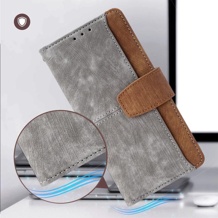 Funda de cuero con costuras de color y bloqueo RFID para Samsung Galaxy Xcover 7 5G (gris)