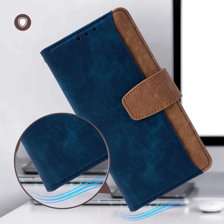 Funda de cuero con costuras de color y bloqueo RFID para Samsung Galaxy S23 Ultra 5G (azul)