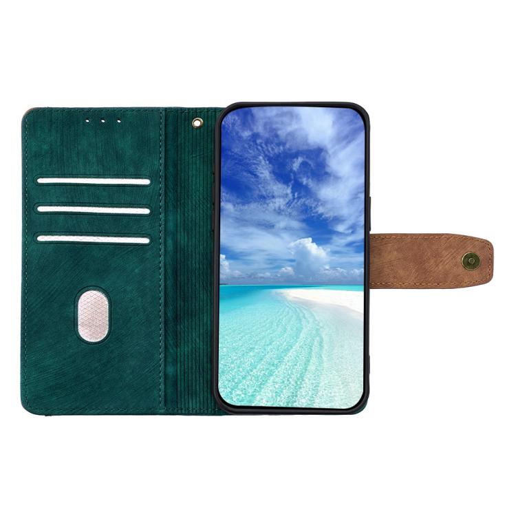 Funda de cuero con costuras de color y bloqueo RFID para Samsung Galaxy S25+ 5G (verde)
