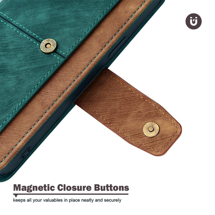 Funda de cuero con costuras de color y bloqueo RFID para Samsung Galaxy S25+ 5G (verde)