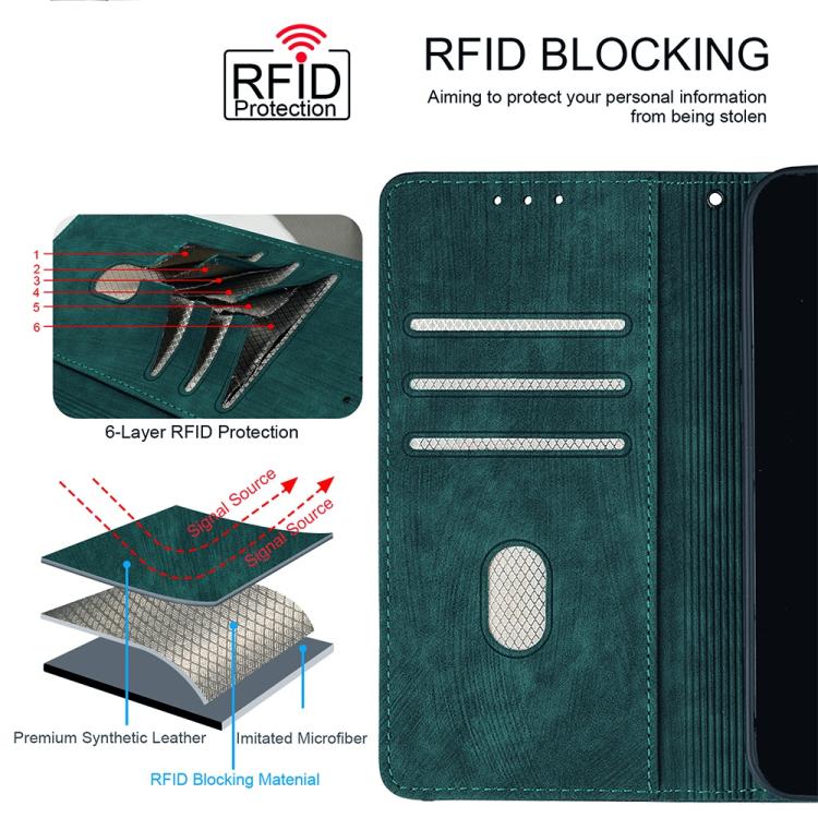Funda de cuero con costuras de color y bloqueo RFID para Samsung Galaxy S25+ 5G (verde)