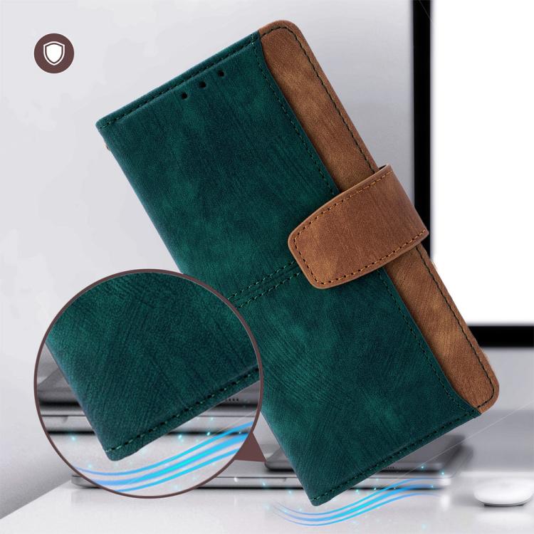 Funda de cuero con costuras de color y bloqueo RFID para Samsung Galaxy S25+ 5G (verde)