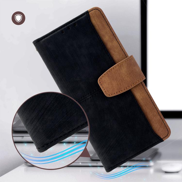 Funda de cuero con costuras de color y bloqueo RFID para Samsung Galaxy S25 Ultra 5G (negra)