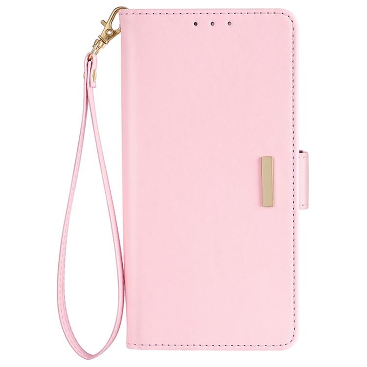 Funda de cuero con cadena cruzada para Redmi Note 14S 4G (rosa)