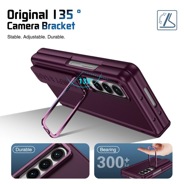 Funda para teléfono con soporte para lente integrada y correa para Samsung Galaxy Z Fold4 (rojo vino)