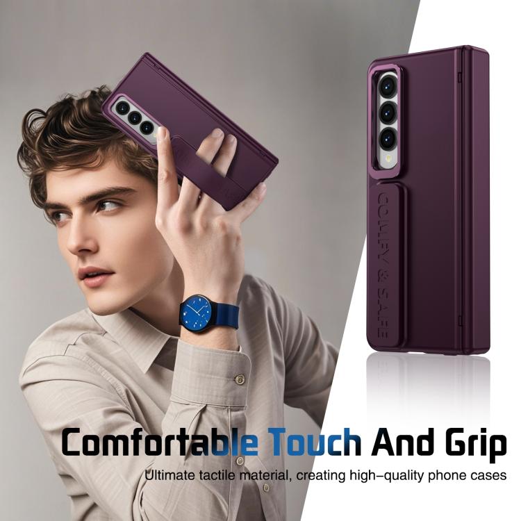 Funda para teléfono con soporte para lente integrada y correa para Samsung Galaxy Z Fold4 (rojo vino)