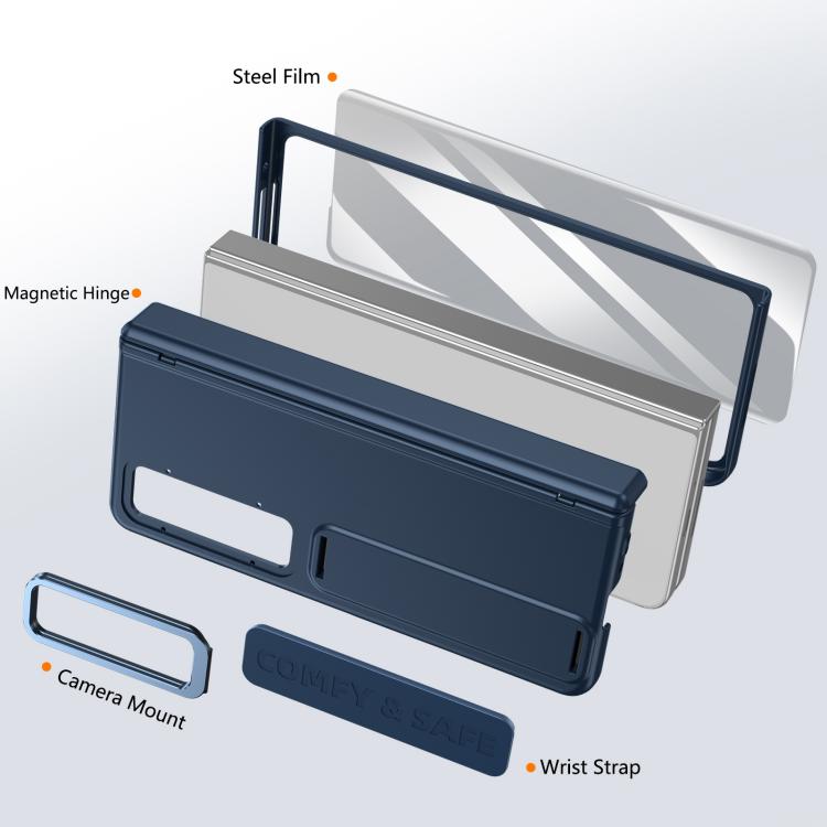Funda para teléfono con soporte para lente integrada y correa para Samsung Galaxy Z Fold4 (azul oscuro)