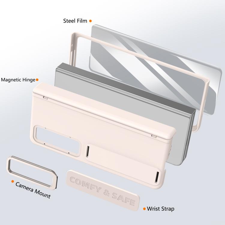 Funda para teléfono con soporte para lente integrado y correa para Samsung Galaxy Z Fold4 (albaricoque)