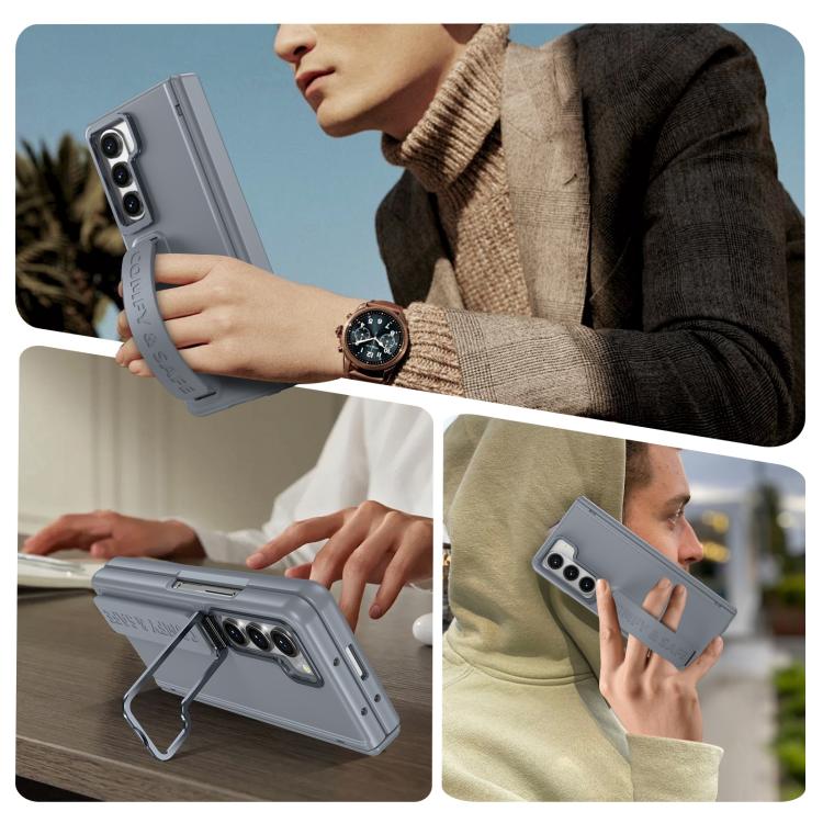 Funda para teléfono con soporte para lente integrada y correa para Samsung Galaxy Z Fold5 (gris)
