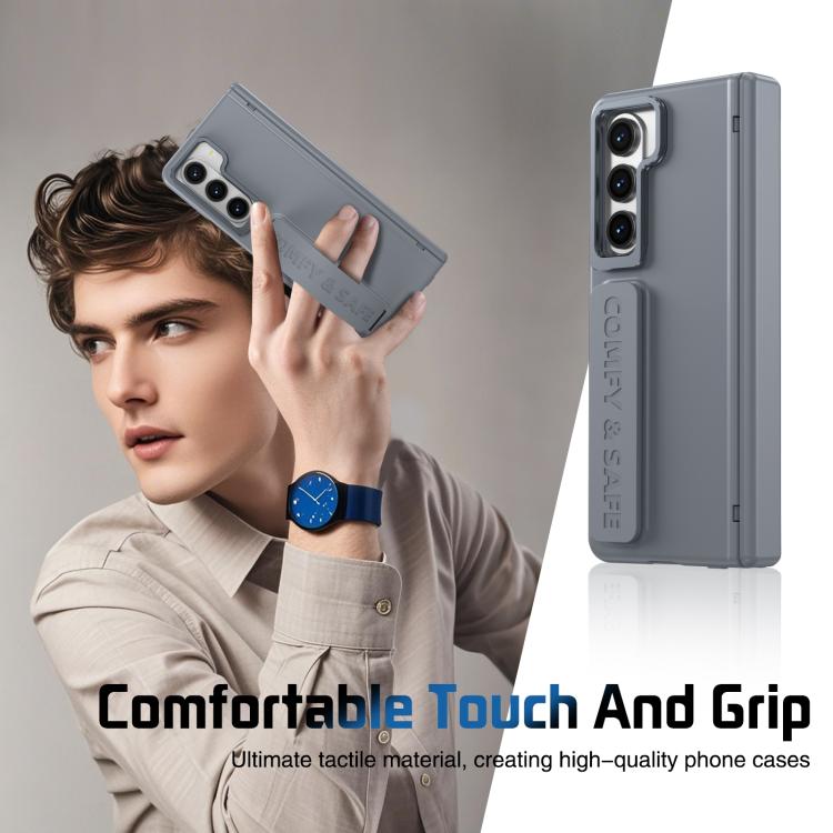Funda para teléfono con soporte para lente integrada y correa para Samsung Galaxy Z Fold5 (gris)
