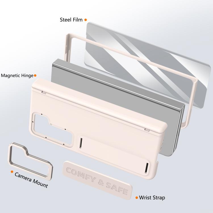 Funda para teléfono con soporte para lente integrada y correa para Samsung Galaxy Z Fold5 (albaricoque)