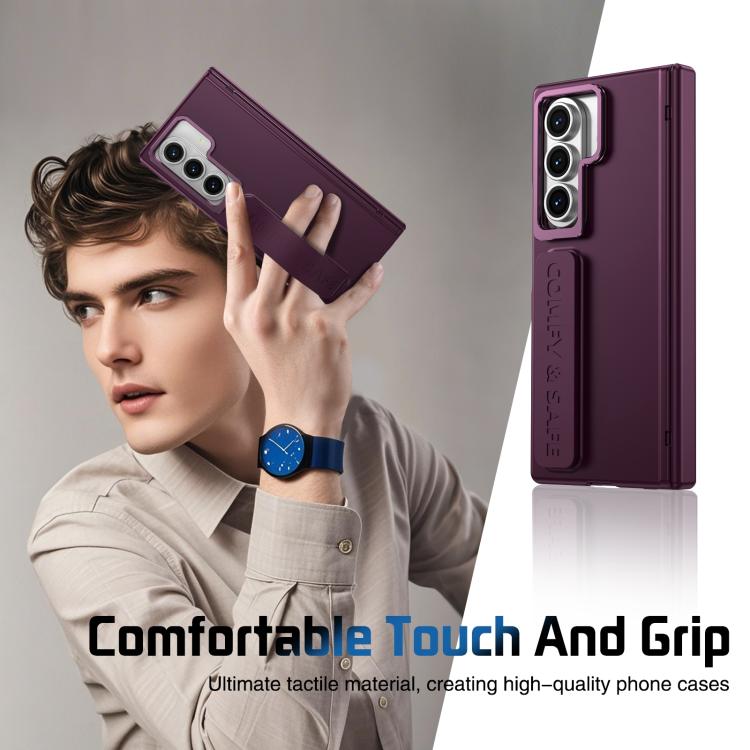 Funda para teléfono con soporte para lente integrada y correa para Samsung Galaxy Z Fold7 (rojo vino)