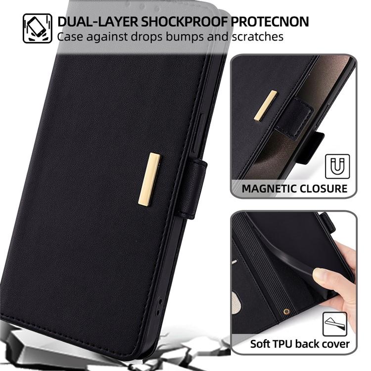Funda de cuero con cadena cruzada para Samsung Galaxy S25+ 5G (negra)