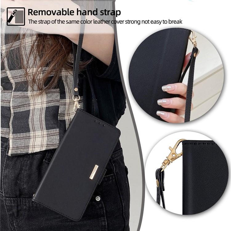 Funda de cuero con cadena cruzada para Samsung Galaxy S25+ 5G (negra)