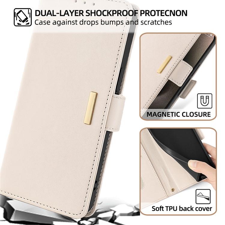 Funda de cuero con cadena cruzada para Samsung Galaxy S25+ 5G (blanca)