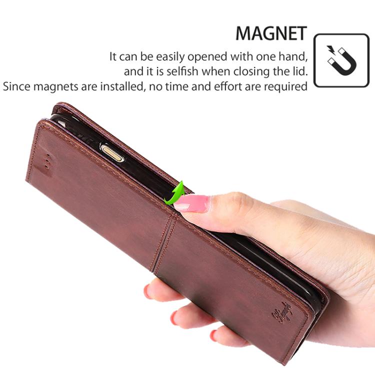 Funda magnética de cuero con textura de vaca para Samsung Galaxy S25+ 5G (marrón oscuro)