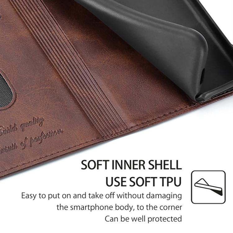Funda magnética de cuero con textura de vaca para Samsung Galaxy S25+ 5G (marrón oscuro)