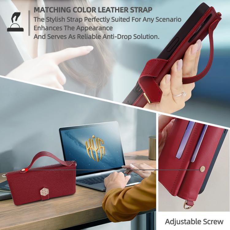 Funda de cuero con textura cruzada y asa cruzada para Samsung Galaxy F06 5G (roja)
