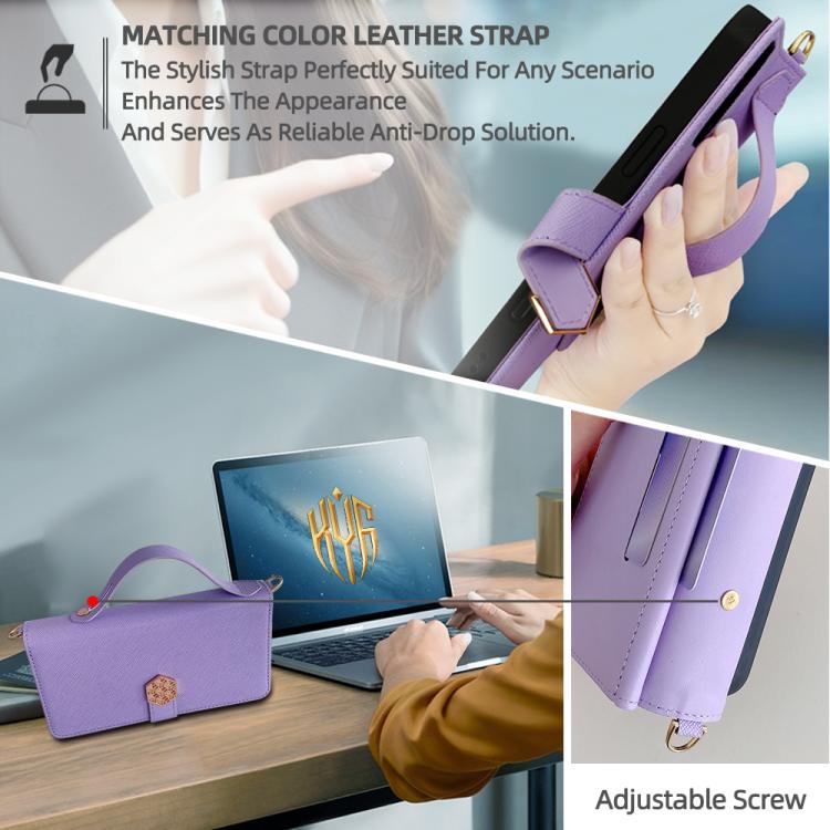 Funda de cuero con textura cruzada y asa cruzada para Samsung Galaxy Xcover 7 Pro 5G (morado)