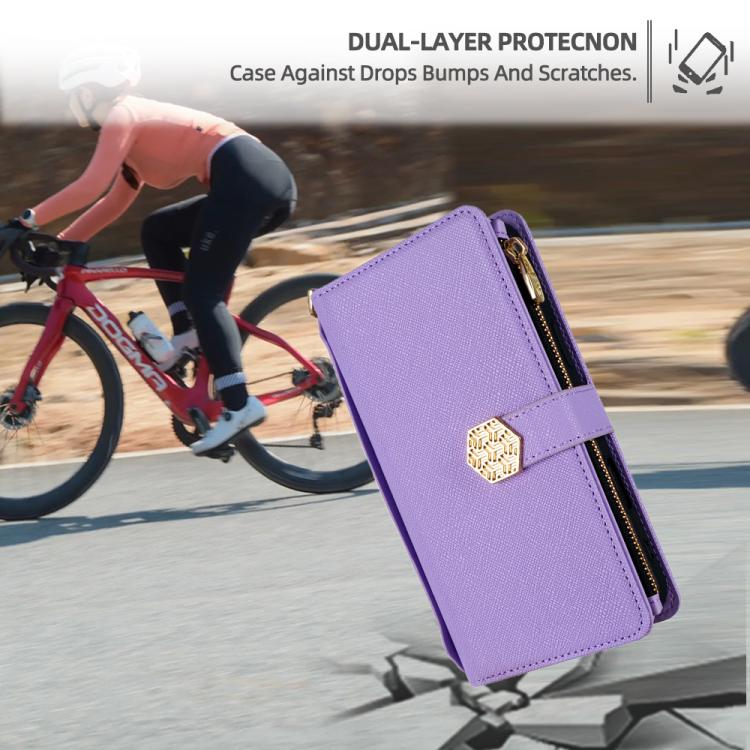Funda de cuero con textura cruzada y asa cruzada para Samsung Galaxy S25 Ultra 5G (morado)