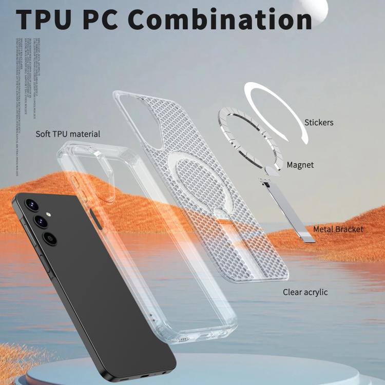Funda con soporte MagSafe y refrigeración Honeycomb para Samsung Galaxy A25 5G (transparente esmerilado)