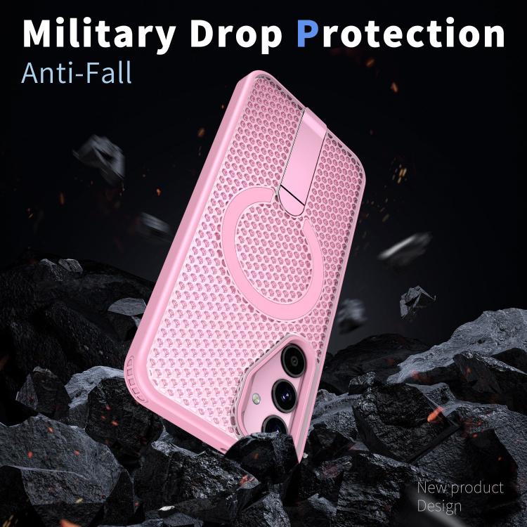 Funda con soporte MagSafe y ventilación de panal para Samsung Galaxy A25 5G (rosa)